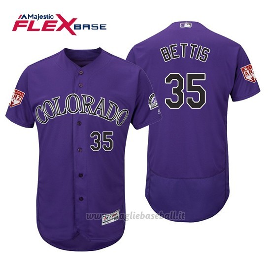 Maglia Baseball Uomo Colorado Rockies Chad Bettis Flex Base Entrenamiento De Primavera 2019 Viola